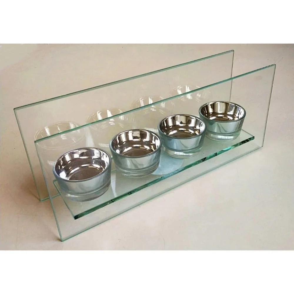 Silver & Glass 4 Tea Light Holder & FREE Honey Scented Tea lights